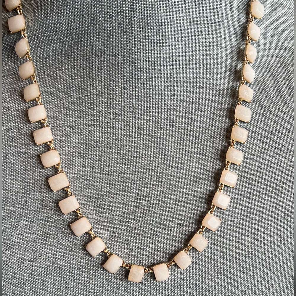 Banana Republic Matte Crystal Necklace Gold Tone Pink Crean Bridal Prom Wedding
